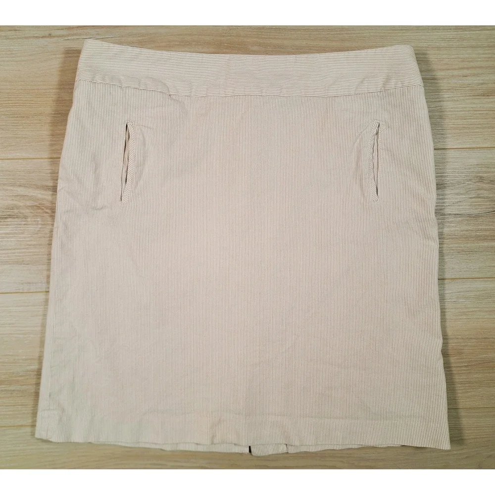 Sandro Sportswear Womens Tan White Pinstripe Pencil‎ Skirt Cotton Blend Size 16